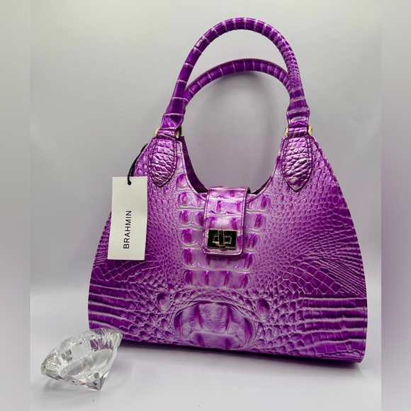 NWT Brahmin Adrian Satchel Lilac Essence Melbourne Crocodile Leather Bag - Picture 15 of 15